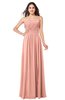 ColsBM Giuliana Peach Mature A-line Sleeveless Half Backless Floor Length Ruching Plus Size Bridesmaid Dresses