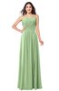 ColsBM Giuliana Sage Green Mature A-line Sleeveless Half Backless Floor Length Ruching Plus Size Bridesmaid Dresses