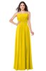 ColsBM Giuliana Yellow Mature A-line Sleeveless Half Backless Floor Length Ruching Plus Size Bridesmaid Dresses