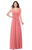 ColsBM Lucia Coral Sexy A-line V-neck Zipper Floor Length Ruching Plus Size Bridesmaid Dresses
