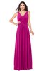 ColsBM Lucia Hot Pink Sexy A-line V-neck Zipper Floor Length Ruching Plus Size Bridesmaid Dresses