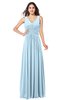 ColsBM Lucia Ice Blue Sexy A-line V-neck Zipper Floor Length Ruching Plus Size Bridesmaid Dresses