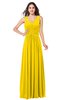 ColsBM Lucia Yellow Sexy A-line V-neck Zipper Floor Length Ruching Plus Size Bridesmaid Dresses