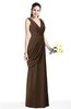 ColsBM Nora Chocolate Brown Elegant A-line V-neck Sleeveless Zip up Sash Plus Size Bridesmaid Dresses