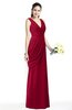 ColsBM Nora Dark Red Elegant A-line V-neck Sleeveless Zip up Sash Plus Size Bridesmaid Dresses