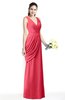 ColsBM Nora Guava Elegant A-line V-neck Sleeveless Zip up Sash Plus Size Bridesmaid Dresses