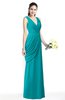 ColsBM Nora Teal Elegant A-line V-neck Sleeveless Zip up Sash Plus Size Bridesmaid Dresses