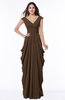 ColsBM Alice Chocolate Brown Mature V-neck Short Sleeve Chiffon Floor Length Plus Size Bridesmaid Dresses