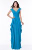 ColsBM Alice Cornflower Blue Mature V-neck Short Sleeve Chiffon Floor Length Plus Size Bridesmaid Dresses