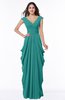 ColsBM Alice Emerald Green Mature V-neck Short Sleeve Chiffon Floor Length Plus Size Bridesmaid Dresses