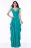 ColsBM Alice Peacock Blue Mature V-neck Short Sleeve Chiffon Floor Length Plus Size Bridesmaid Dresses
