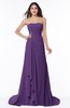 ColsBM Teresa Dark Purple Traditional A-line Strapless Lace up Chiffon Brush Train Plus Size Bridesmaid Dresses