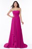 ColsBM Teresa Hot Pink Traditional A-line Strapless Lace up Chiffon Brush Train Plus Size Bridesmaid Dresses