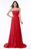 ColsBM Teresa Red Traditional A-line Strapless Lace up Chiffon Brush Train Plus Size Bridesmaid Dresses