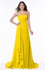 ColsBM Teresa Yellow Traditional A-line Strapless Lace up Chiffon Brush Train Plus Size Bridesmaid Dresses