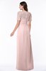 ColsBM Amanda Pastel Pink Traditional Short Sleeve Zip up Chiffon Floor Length Flower Bridesmaid Dresses