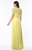 ColsBM Amanda Pastel Yellow Traditional Short Sleeve Zip up Chiffon Floor Length Flower Bridesmaid Dresses