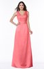 ColsBM Faye Hot Coral Luxury A-line V-neck Sleeveless Satin Sash Wedding Guest Dresses