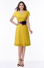 ColsBM Margot Lemon Curry Classic V-neck Short Sleeve Chiffon Knee Length Bridesmaid Dresses