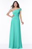 ColsBM Penny Blue Turquoise Modern A-line Asymmetric Neckline Chiffon Floor Length Ruching Plus Size Bridesmaid Dresses