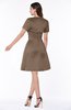 ColsBM Paloma Brown Modest Short Sleeve Zip up Satin Knee Length Pleated Mother of the Bride Dresses