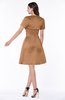 ColsBM Paloma Light Brown Modest Short Sleeve Zip up Satin Knee Length Pleated Mother of the Bride Dresses