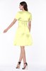 ColsBM Paloma Wax Yellow Modest Short Sleeve Zip up Satin Knee Length Pleated Mother of the Bride Dresses