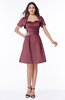 ColsBM Paloma Wine Modest Short Sleeve Zip up Satin Knee Length Pleated Mother of the Bride Dresses