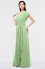 ColsBM Cecilia Sage Green Modern A-line Short Sleeve Zip up Floor Length Ruching Bridesmaid Dresses