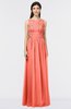 ColsBM Beverly Living Coral Gorgeous Scoop Sleeveless Zip up Floor Length Lace Bridesmaid Dresses