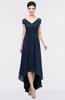 ColsBM Juliana Navy Blue Elegant V-neck Short Sleeve Zip up Appliques Bridesmaid Dresses