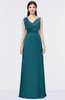 ColsBM Jocelyn Blue Coral Elegant A-line V-neck Zip up Floor Length Appliques Bridesmaid Dresses