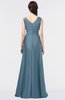 ColsBM Jocelyn Bluestone Elegant A-line V-neck Zip up Floor Length Appliques Bridesmaid Dresses