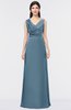 ColsBM Jocelyn Copen Blue Elegant A-line V-neck Zip up Floor Length Appliques Bridesmaid Dresses