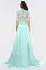 ColsBM Eliza Blue Glass Elegant A-line V-neck Short Sleeve Zip up Sweep Train Bridesmaid Dresses