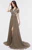 ColsBM Eliza Chocolate Brown Elegant A-line V-neck Short Sleeve Zip up Sweep Train Bridesmaid Dresses