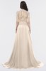 ColsBM Eliza Cream Tan Elegant A-line V-neck Short Sleeve Zip up Sweep Train Bridesmaid Dresses