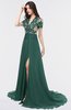 ColsBM Eliza Dark Jade Elegant A-line V-neck Short Sleeve Zip up Sweep Train Bridesmaid Dresses