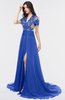 ColsBM Eliza Electric Blue Elegant A-line V-neck Short Sleeve Zip up Sweep Train Bridesmaid Dresses