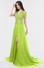 ColsBM Eliza Green Glow Elegant A-line V-neck Short Sleeve Zip up Sweep Train Bridesmaid Dresses