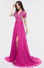 ColsBM Eliza Hot Pink Elegant A-line V-neck Short Sleeve Zip up Sweep Train Bridesmaid Dresses