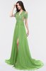 ColsBM Eliza Kiwi Green Elegant A-line V-neck Short Sleeve Zip up Sweep Train Bridesmaid Dresses