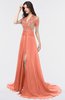 ColsBM Eliza Persimmon Orange Elegant A-line V-neck Short Sleeve Zip up Sweep Train Bridesmaid Dresses