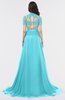 ColsBM Eliza Turquoise Elegant A-line V-neck Short Sleeve Zip up Sweep Train Bridesmaid Dresses