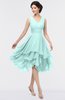 ColsBM Grace Blue Glass Elegant V-neck Sleeveless Zip up Ruching Bridesmaid Dresses