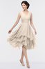 ColsBM Grace Cream Tan Elegant V-neck Sleeveless Zip up Ruching Bridesmaid Dresses