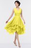ColsBM Grace Pale Yellow Elegant V-neck Sleeveless Zip up Ruching Bridesmaid Dresses
