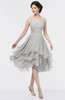 ColsBM Grace Platinum Elegant V-neck Sleeveless Zip up Ruching Bridesmaid Dresses