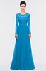 ColsBM Shelly Cornflower Blue Romantic A-line Long Sleeve Floor Length Lace Bridesmaid Dresses