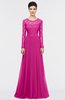 ColsBM Shelly Hot Pink Romantic A-line Long Sleeve Floor Length Lace Bridesmaid Dresses